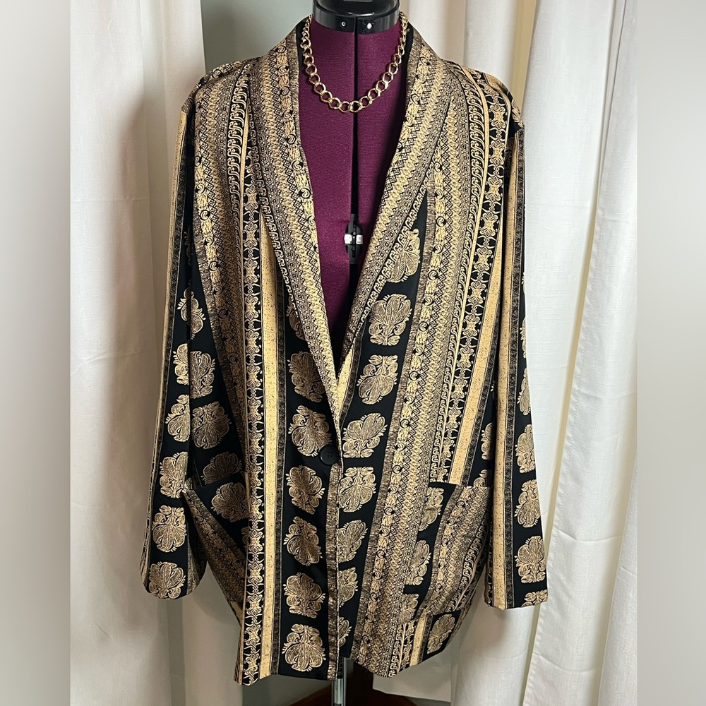 Luxurious Black and Gold Baroque Blazer